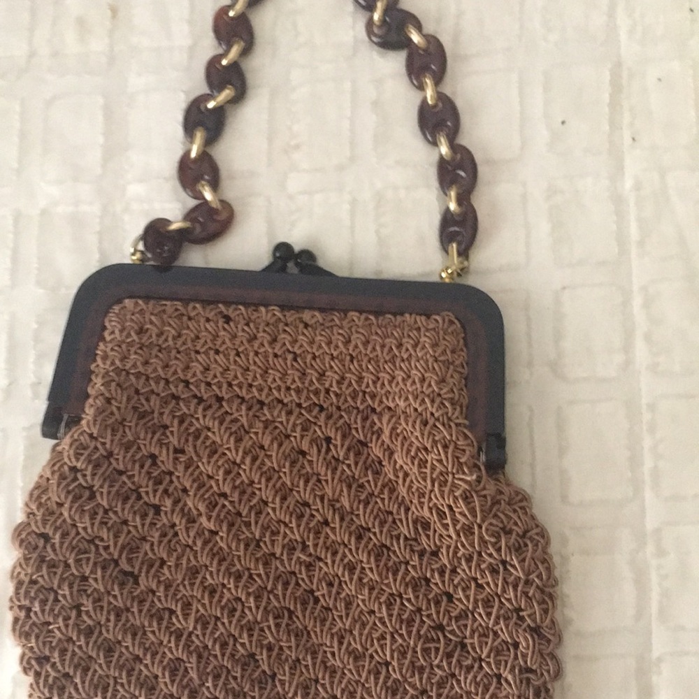 Vintage string bag made in Italy with Bakelite top and handle